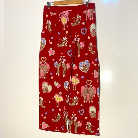 Nick & Nora SZ L Valentines Pajama Set Sock Love Monkey Lounge Comfy - Picture 3 of 8